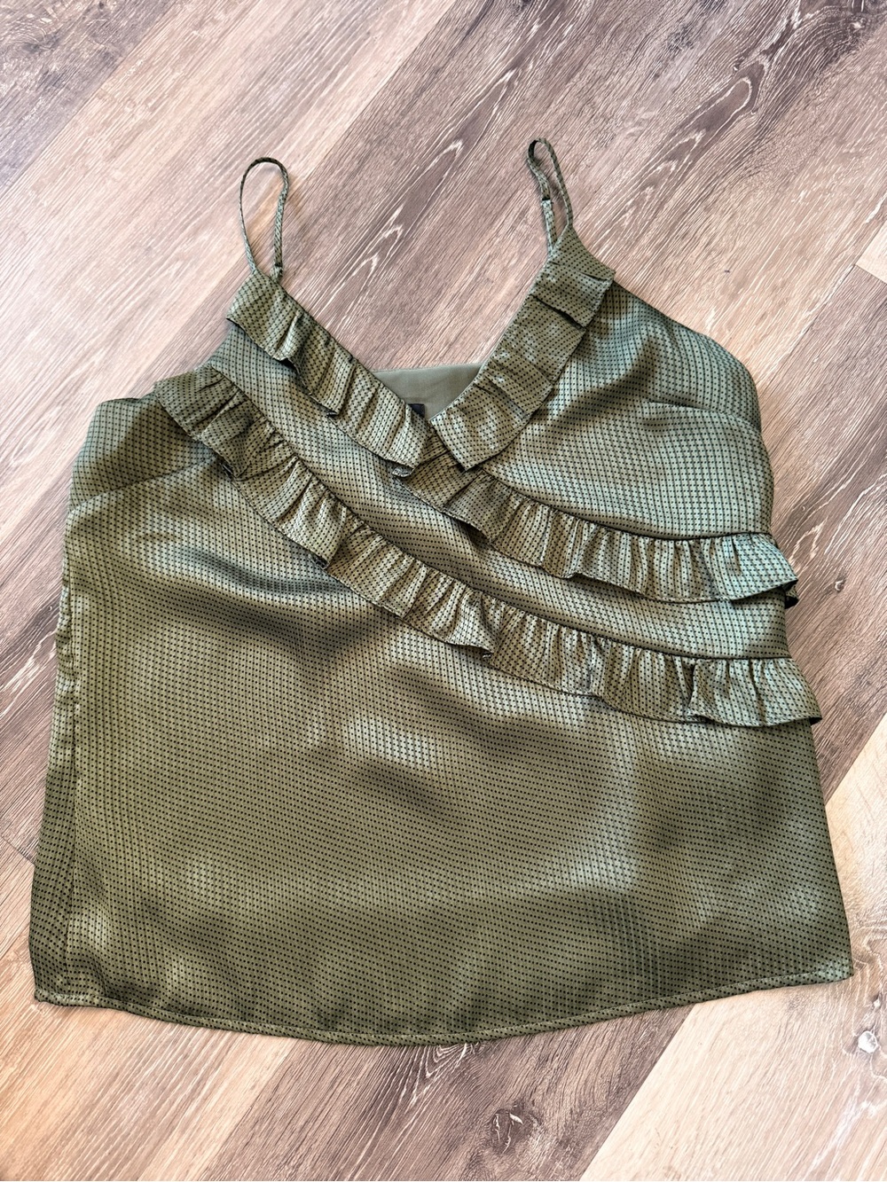 Express Olive Ruffle Trim Satin Cami